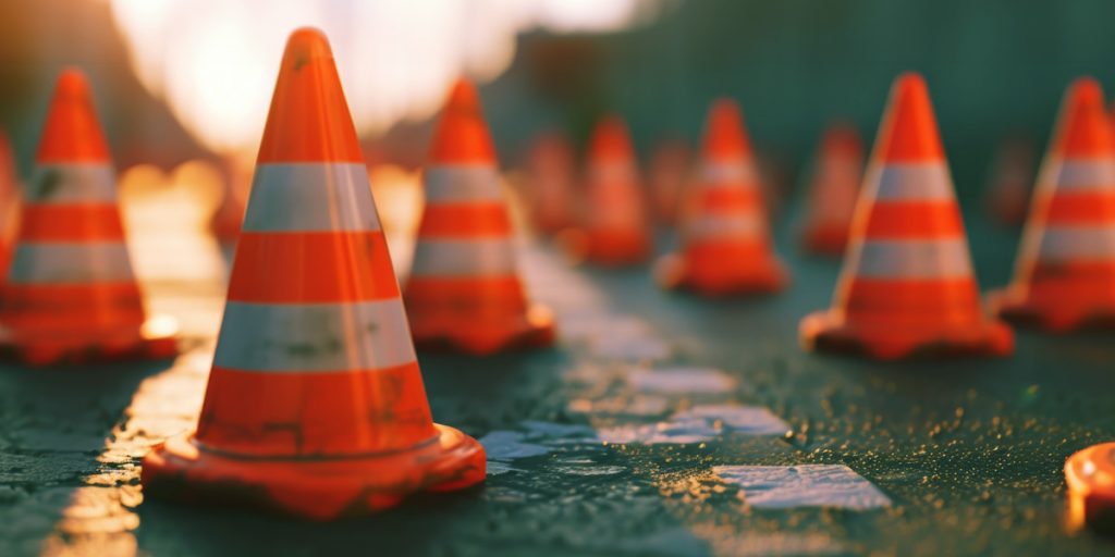 Orange cones on a road