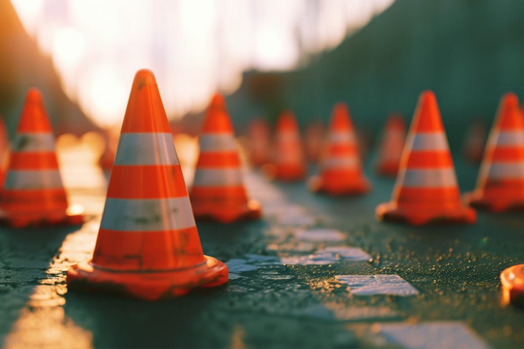 Orange cones on a road